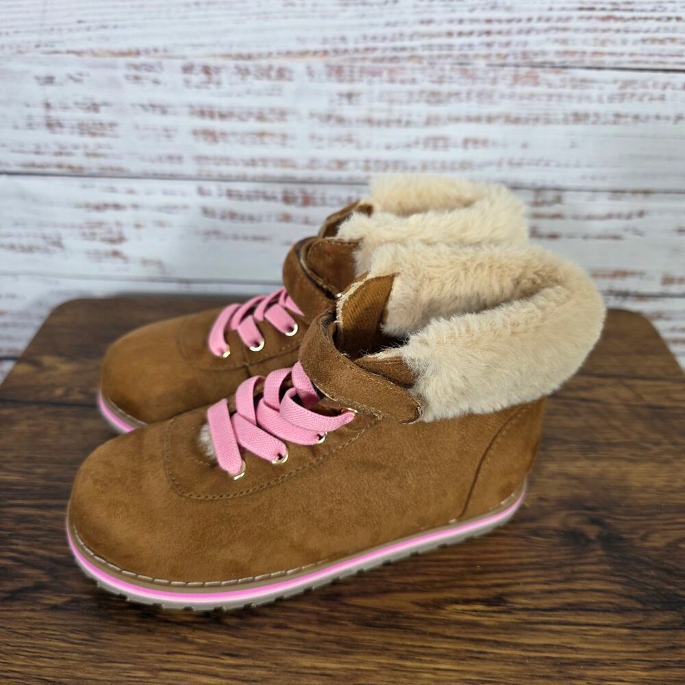 The Children's Place Little Girls Pink Brown Suede Boots Size 11